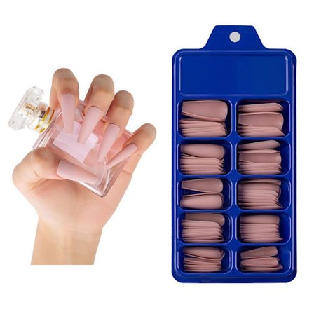 100 st (pulver) Långt tryck på naglar Akryl Konstgjorda falska naglar Full Cover Falska naglar för nagelkonst Fo-