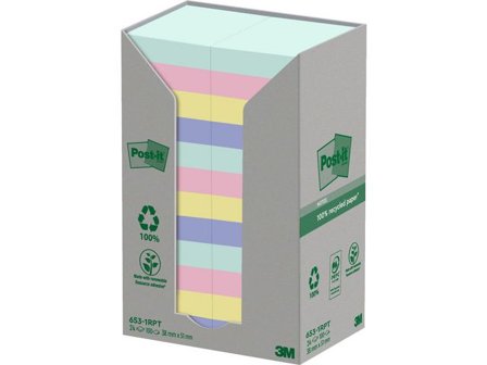 POST-IT Notes 100% recycled 38x51mm sorterade färger 24/fp - Lyreco - Kontorsmaterial - Notes och Post-It - Notes - Färgade