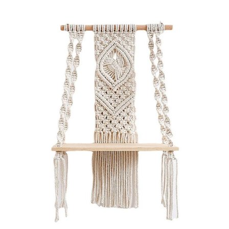 Vägg hylla trä, hylla vägg, hylla boho dekor, modern väggdekor, handvävd flytande hylla