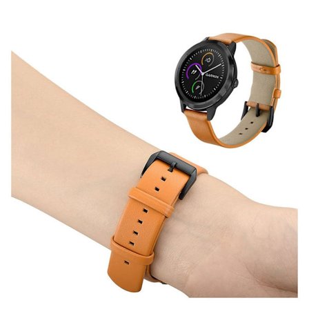 Garmin Vivoactive 3 / Vivomove HR klockarmband i äkta läder med rund kant - Gul