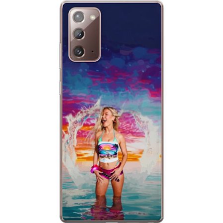 Kompatibel Mobilcover til Samsung Galaxy Note20 Blond kvinde i farverigt strandtøj, der leger i havet ved solnedgang