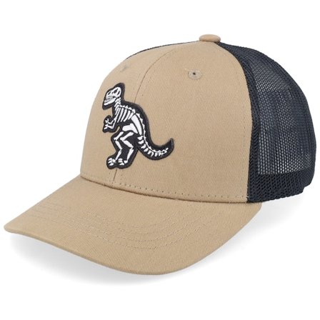 Kiddo Cap - Beige Trucker Cap - Kids T-rex Sceleton Patch Brown/Black Trucker @ Hatstore