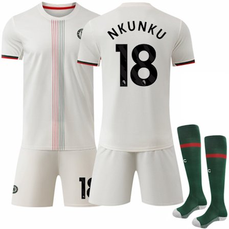 Chelsea vierasasu 2025-2026, lasten ja aikuisten jalkapallopaita (sis lt sukat) - Perfet No.18 NKUNKU XL