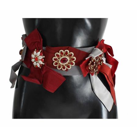Dolce & Gabbana, Red Crystal Brooches Hand Made Waist Belt Rood, Dames, Maat:S,Katoen,multicolor