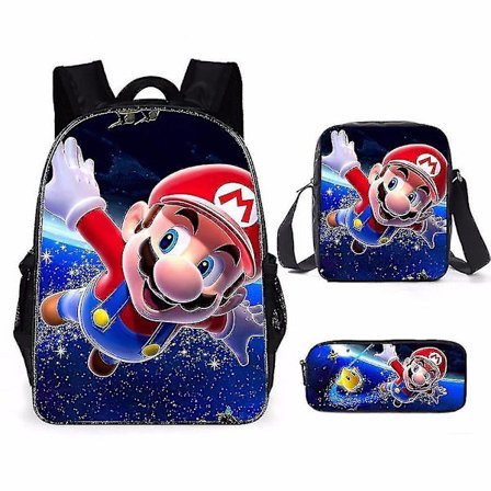 3 Pcs/set Mario Satchel Casual Anime Backpack Polyester School Bag With Pencil Bag Messenger Bag