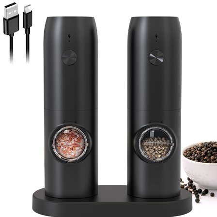 Bright LED Pepper Grinder, Rechargeable Pepper Mill, Adjustable Coarseness, One-Hand Operation, Sleek Modern Design for Precise Seasoning