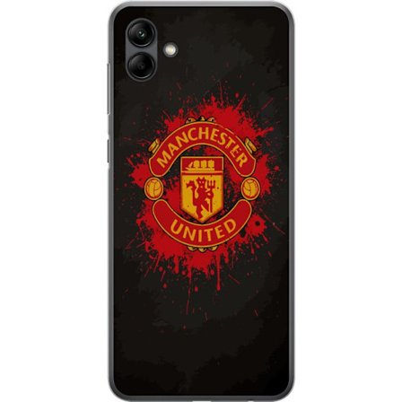 Kompatibelt Mobildeksel til Samsung Samsung Galaxy A05 Manchester United logo i rød og gul farge med røff sportslig bakgrunn