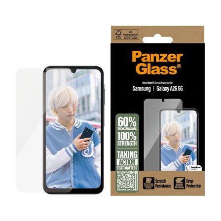 PanzerGlass Galaxy A26 5G Skjermbeskytter Ultra wide fit, laget av 60% resirkulert glass