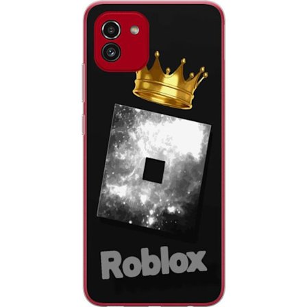 Kompatibelt Mobildeksel til Samsung Samsung Galaxy A03 Minimalistisk svart og sølvfarget Roblox-symbol med gylden krone og luksuriøs gamer-estetikk