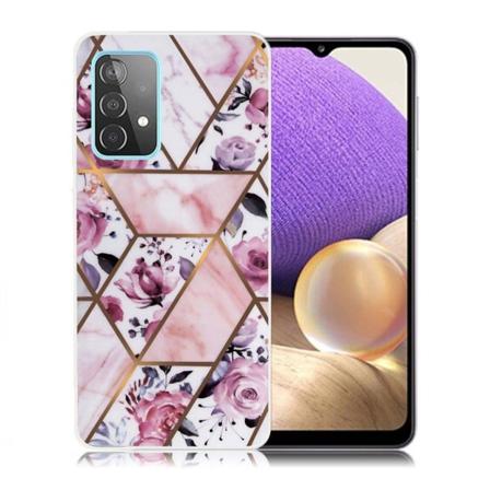 Marmormotiv Samsung Galaxy A32 5G skal - Elegant Kakel Med Rosor Rosa