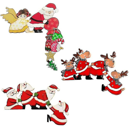 Juldekoration för dörrram i trä, 3 st roliga jultomte- och renfigurer, julpynt för semester och nyår (röd 3 st)