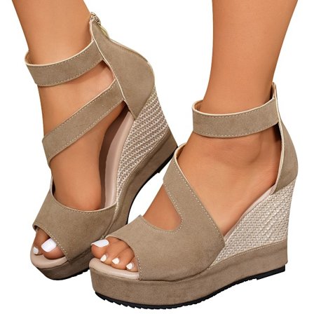 Naisten Platform Sandaalit Kiilakorko Avokärkiset Nilkkaremmikengät