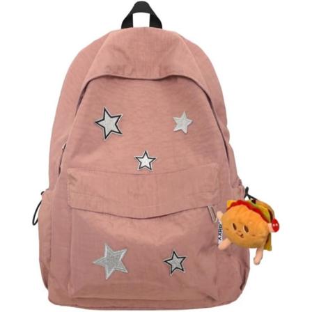 Kawaii-reppu söpöillä lisävarusteilla - vedenpitävä nailon, useita osastoja ja ulkotaskut (pinkki)