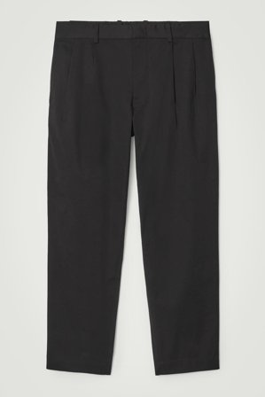 COS Men's Pleated Cotton Tapered Trousers in Black