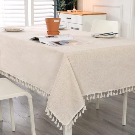 Rektangulært beige anti-flekk vaskbart duk med bomull og