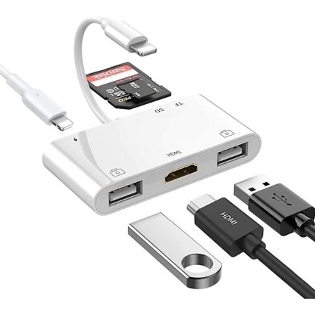 Lightning Hub Ipad-adapter, 6-i-1 Lightning till HDMI Digital Av-omvandlare, Tf & SD-kortläsare, USB kameraadapter, power