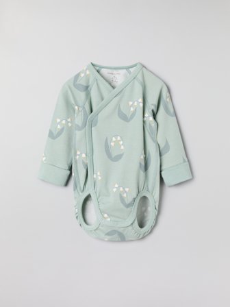 Polarn O. Pyret - Extendable wraparound bodysuit with lily of the valley print - 56 - Childrenswear - green