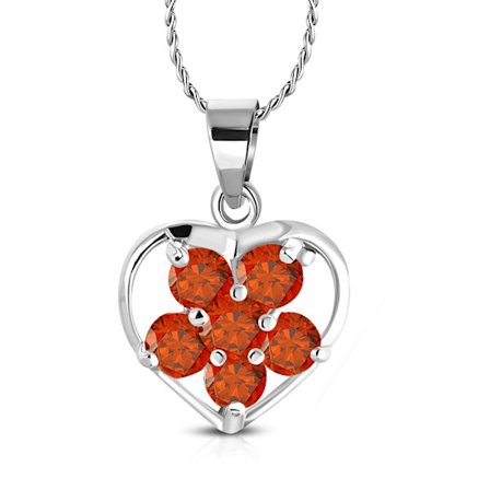 Halsband i Silver Färg - Hjärta / Blomma med Röda Cubic Zirkonia