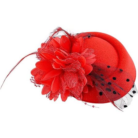 Rød - Vintage Bryllupshat 0'erne 1950'erne Blomsterkjole Hat Tea Party Cocktail Slør