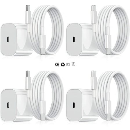 4-pakning - iPhone-lader - Hurtiglader - Adapter + 2m kabel 20W USB-C Hvit 4-pakning iPhone (NT)