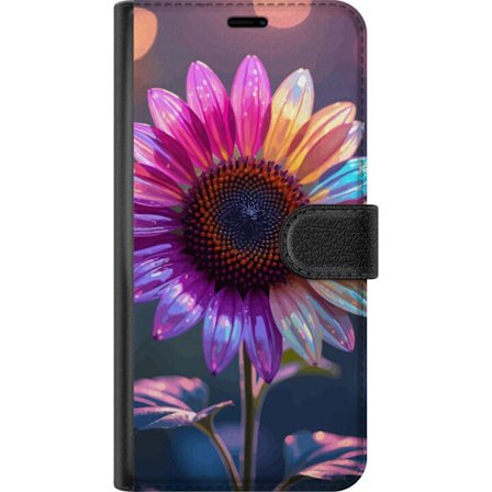 Kompatibelt Lommeboketui til OnePlus 13 Irideserende blomst med glitrende kronblad i rosa lilla og gull mot myk bokeh bakgrunn