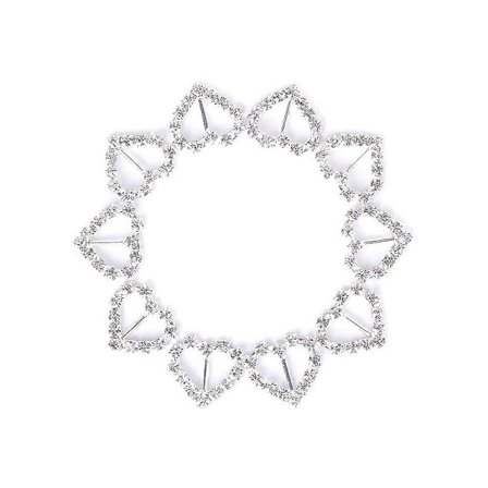 10 stk. hjerteformede rhinstensbesatte båndspænder til DIY håndværk bryllupsgave (sølv)