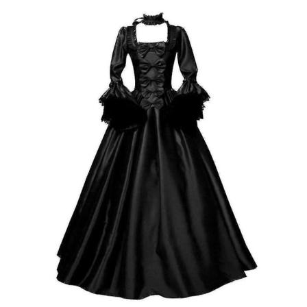 Halloween Lace Patchwork Medeltida vintage med stora trumpetade ärmar Cosplay-kostym black XXXL