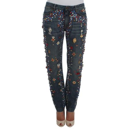 Dolce & Gabbana Crystal Roses Heart Embellished Jeans Blå, Dame
