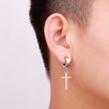 Icke-borrade clip-on korshängeörhängen i rostfritt stål (stål)