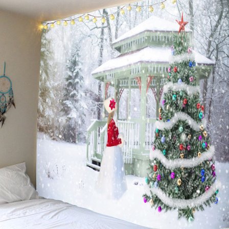 /#/90cm*60cm, Gobelin Sneklædt Juletræ Baggrundsstof/#/