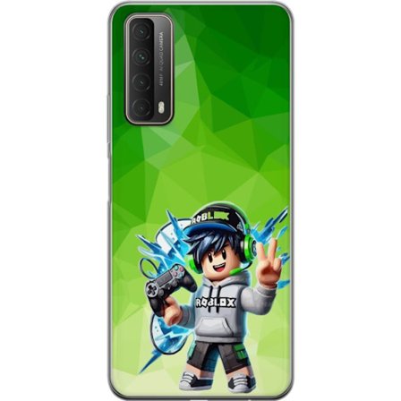 Kompatibelt Mobildeksel til Huawei P smart 2021 Roblox-inspirert gamerfigur med headset, håndkontroll og energiske effekter mot grønn bakgrunn