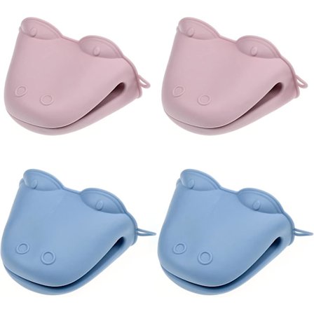 (Blå og pink) 2 par silikone grydelapper, mini varmebestandige