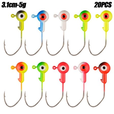 20 stk rundt blyhode krok jigging agn 3,1 CM-5GMIX FARGE MIX
