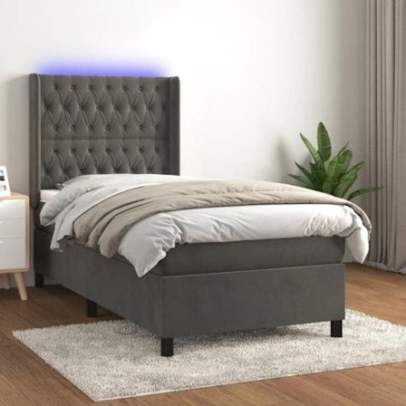 Maison Exclusive - Seng med lamelbund madras LED Mørkegrå 90x190cm Velour