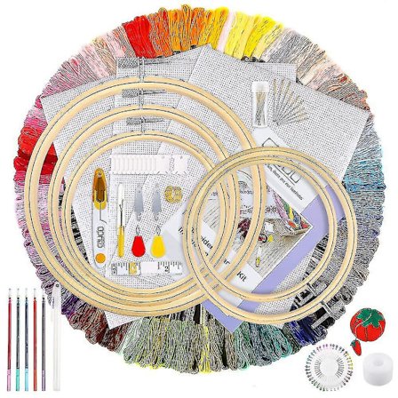 100-delars broderikit med instruktioner, 100 färger trådar
