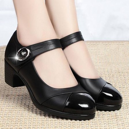 Eldre lave hæler dansesko Rund tå Prinsesse Court Sko Egnet for å gå på stranden Svart