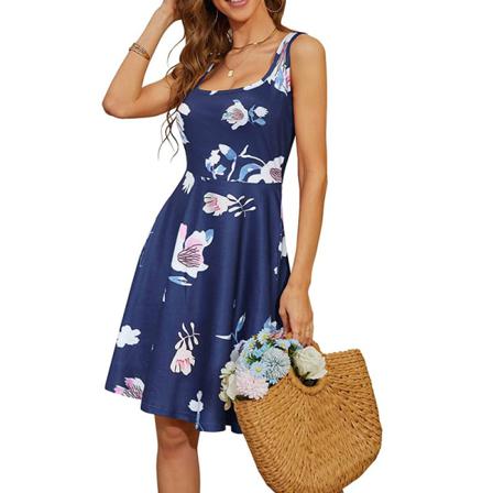 Ärmlösa Print Midi-klänning Med Blommönster