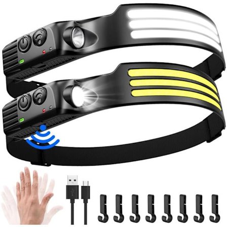 Ultra Kraftfull LED Pannlampa, 3000 Lumen, 3 LED 230° USB Uppladdningsbar Pannlampa med Rörelsesensor, IPX5 Vattentät