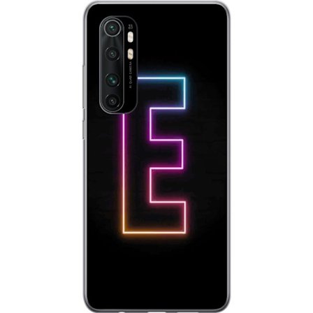Yhteensopiva Puhelinkuori Xiaomi Xiaomi Mi Note 10 Lite Minimalistinen neonkirjain E kirkkaissa väreissä tummaa taustaa vasten modernissa ja tyylikk