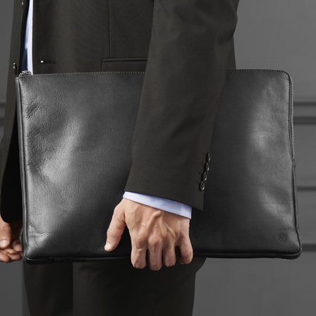 Montreal Black Leather Laptop Sleeve for Men - Laptop sleeves