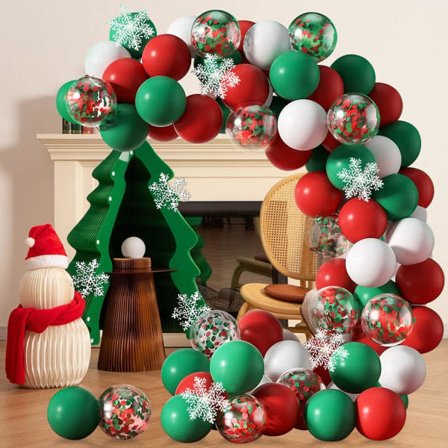 Julklappsballonger Båge Girlang Kit, 114 delar Jul Röd Vit Grön Konfettiballonger med hängande snöflingor