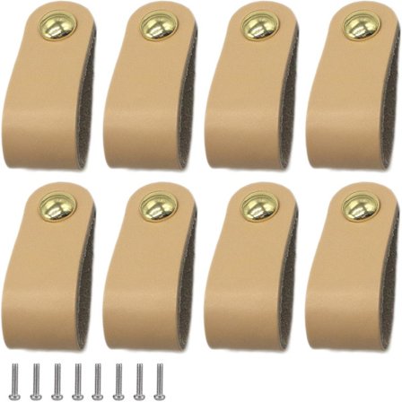 Cabinet Knobs and Handles, 8 Pieces Leather Handles, Easy to Install, Suitable for All Types of Cabinet Doors and Drawers
