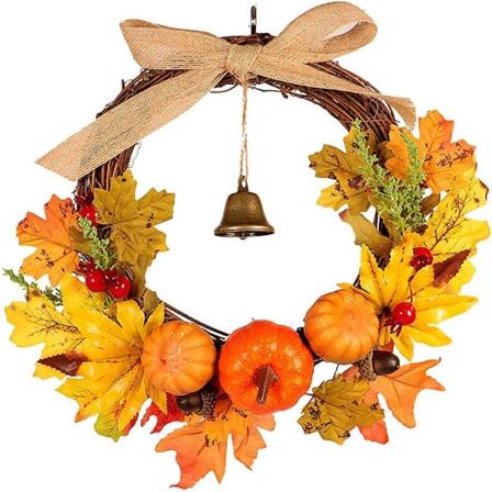 Kunstig Halloween-krans Dørhøst Lønneblad Gresskar Krans Halloween Thanksgiving Dørdekorasjon