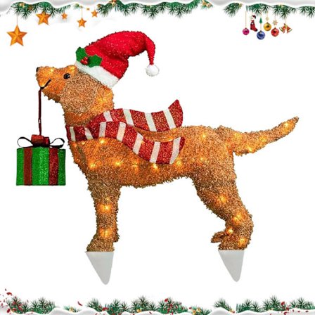 Stor Julehunde LED Lys Kæde Skilt - Sødt Have Skilt Jule Udendørs Dekoration 34 x 30 x 0,1 cm