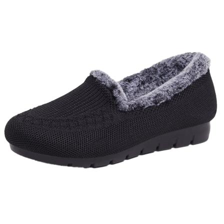 Sammetslen Komfort Kvinnor Casual Platt Fuzzy Förtjockning Varma bekväma bomullsskor black 40