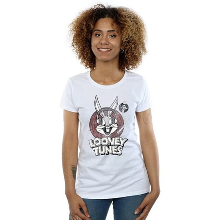 Looney Tunes Dam/Damer Bugs Bunny Logotyp Bomull T-shirt S Vit