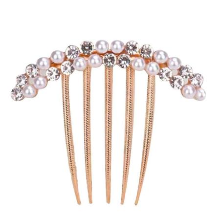 Fem-tandet Hårtilbehør Perle Krystal Hårkam Voksen Hårklips Knold Hårnål C