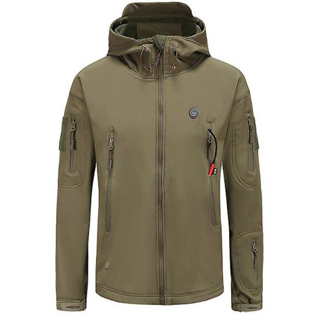 Dewbu Uppvärmd Jacka Med 12v Batteripaket Vinter Utomhus Mjuk Skal Elektrisk Uppvärmningsrocké Armégrön