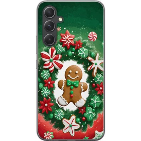 Yhteensopiva Puhelinkuori Samsung Galaxy A55 Gingerbread Joy jouluaihe piparkakkumiehellä ja koristellulla seppeleellä