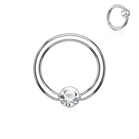1 BCR ring i 316L kirurgisk stål 16 x10mm med Hvid CZ